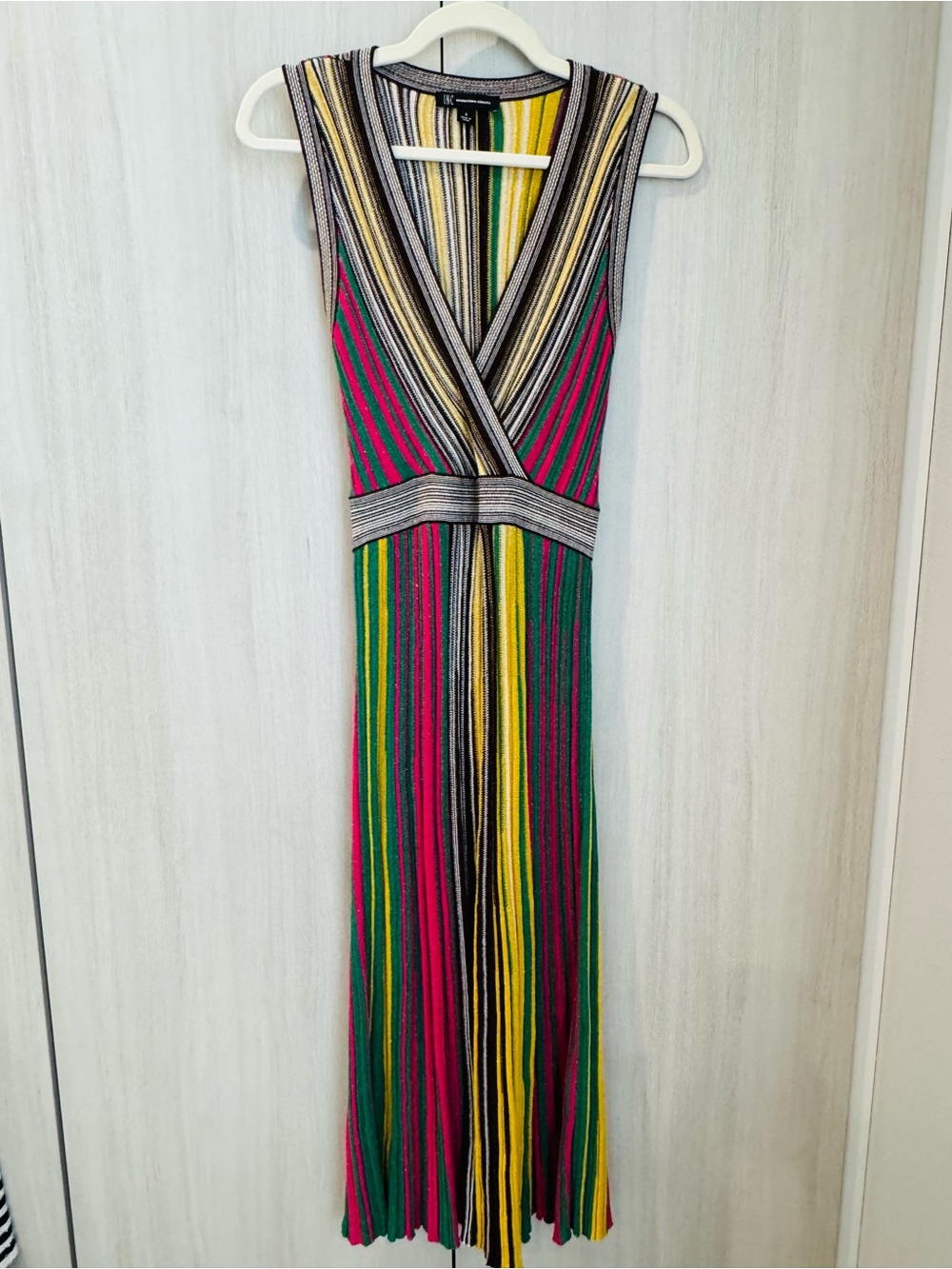 INC International Concepts Sleeveless Multicolor Striped Maxi Dress Gold weave